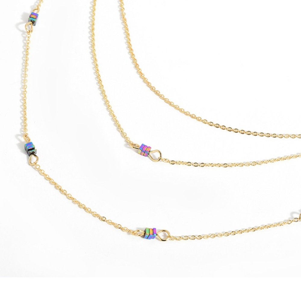 Rainbow Hematite Multicolor Stone Layered Necklace